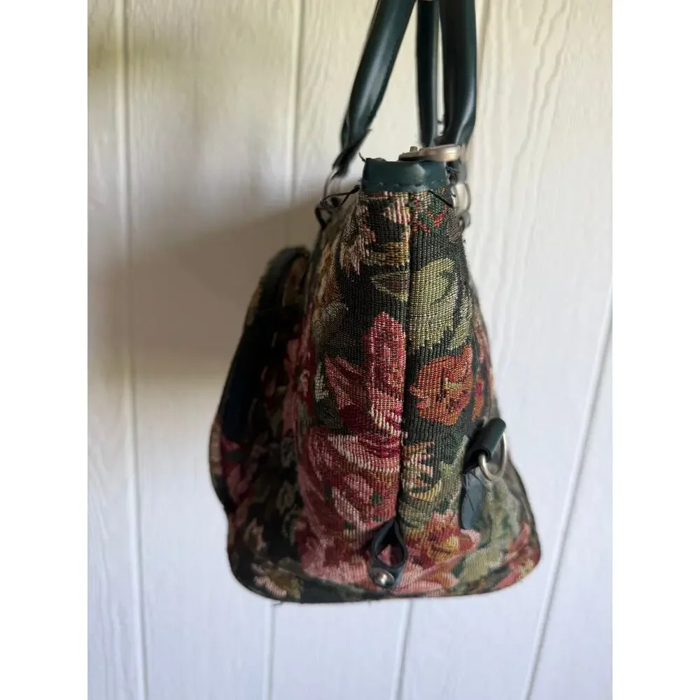 Vintage American Flyer Floral Tapestry Carpet Bag Weekender Duffel Travel Bag